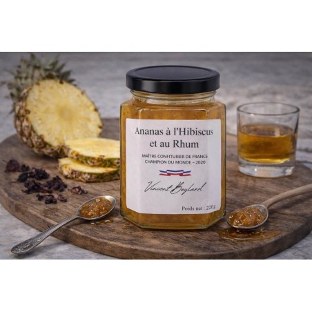 Confiture d’ananas hibiscus et rhum – 220 g