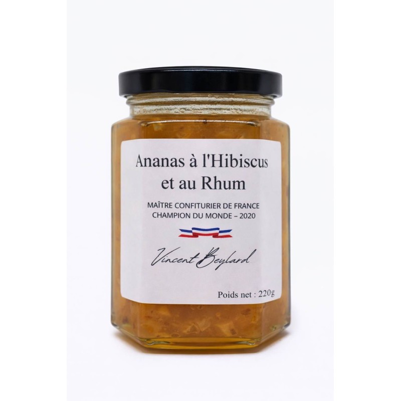 Confiture d’ananas hibiscus et rhum – 220 g