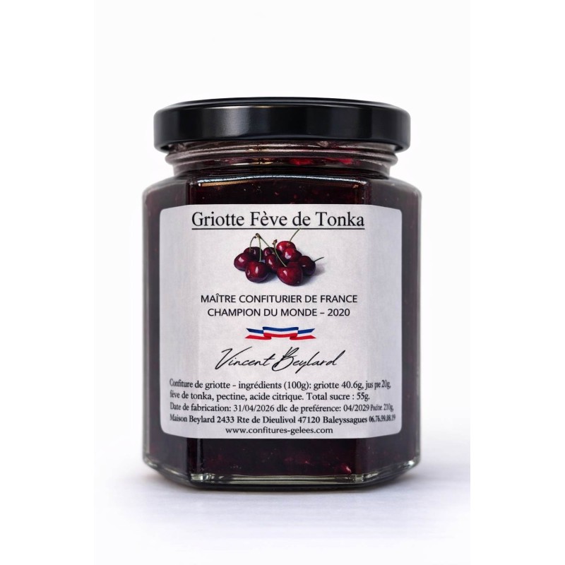 Confiture griotte fève de tonka – Saveur intense 220 g
