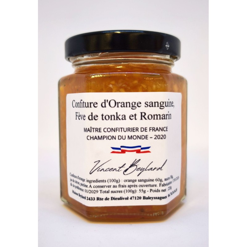 Confiture d’orange sanguine tonka romarin – 220 g