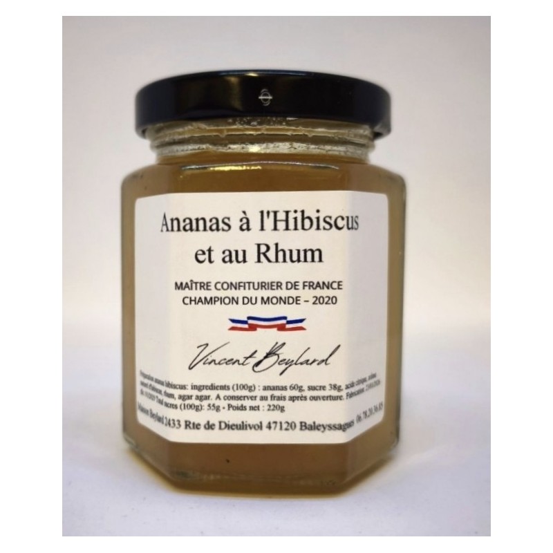 Confiture d’ananas hibiscus et rhum – 220 g