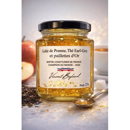 Gelée de pomme thé Earl Grey paillettes d’or – 220 g